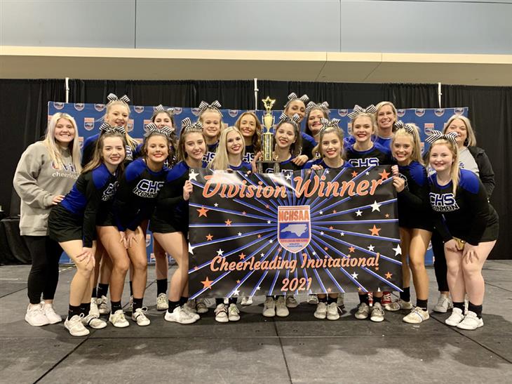 The Cherryville High School cheerleaders earned first place at the 2021 North Carolina High School Athletic Association Cheerleading Invitational Championship.